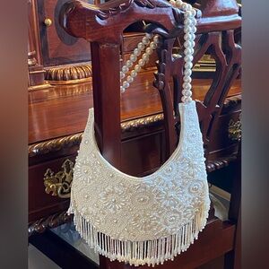 Elegant Ivory White Beaded Handbag made in India one of a kind! like NEW!